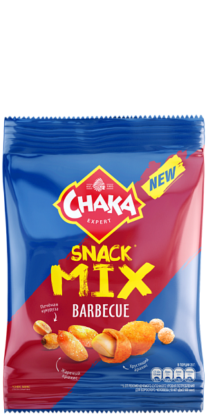 Chaka snack mix: Смесь из обжаренного арахиса, зерна кукурузы и кукурузно-ржаных чаксов со вкусом Барбекю 50г